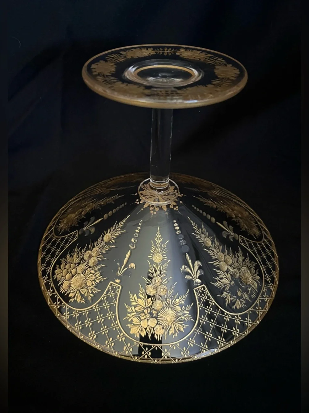 Antique Early 1900 Bohemian Glass, Tazza/Compote Dish, Moser-style, Gold Gilding - Picture 4 of 15